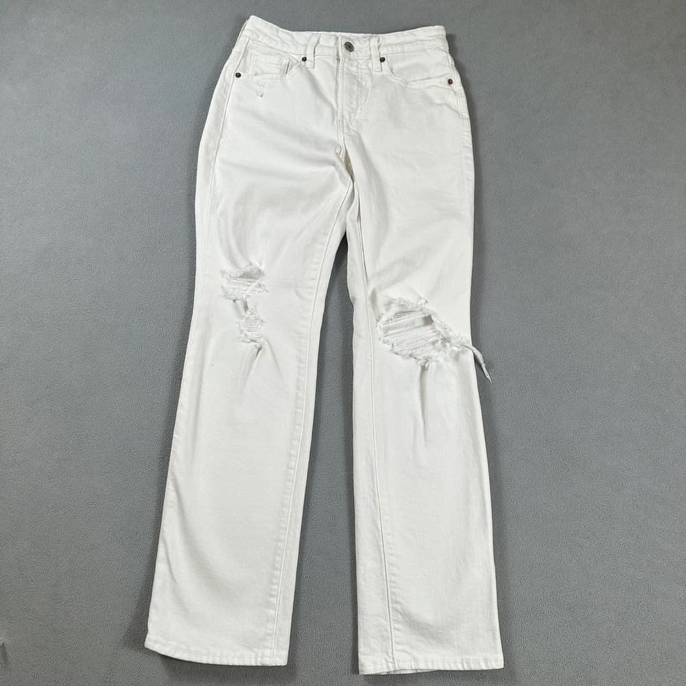 Old Navy OG Straight High Rise Distressed White Jeans 0 Petite 1312